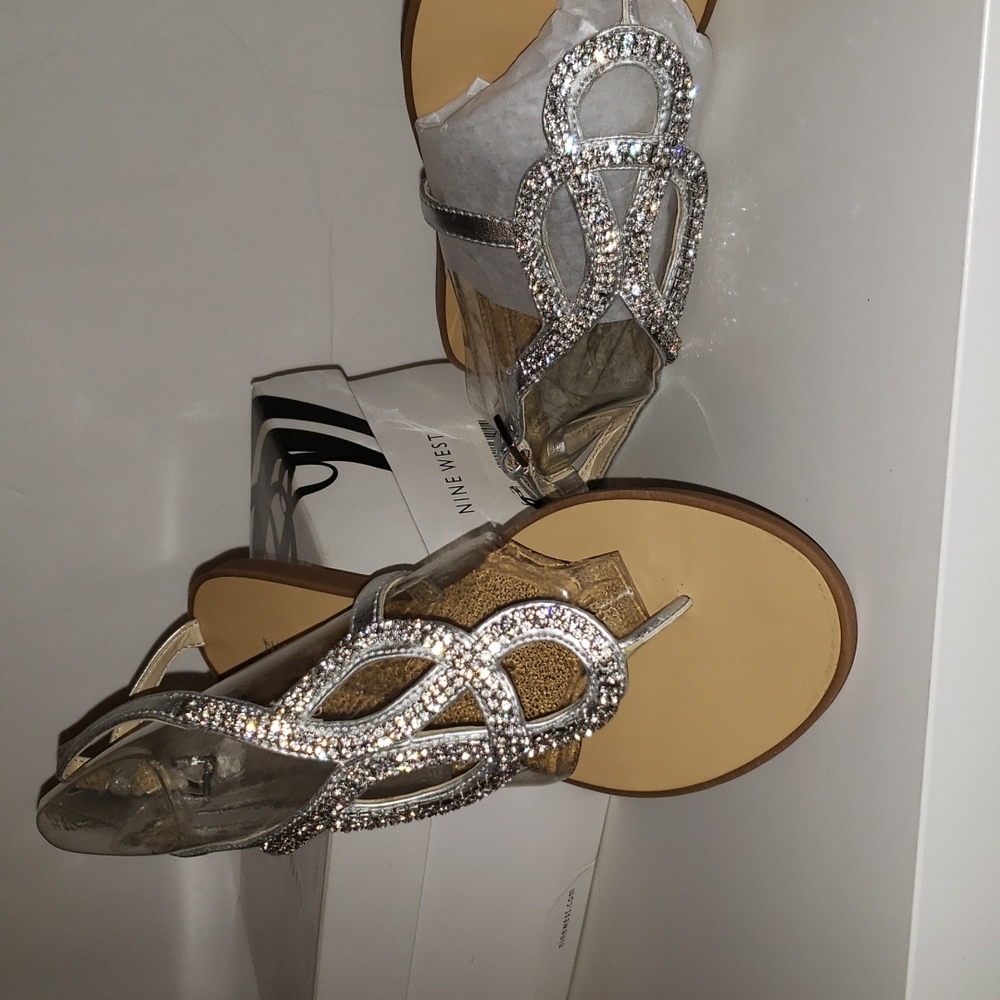 Brand New Nine West Silver Jeweled Sandals Size 6